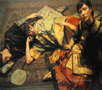 150の主題の芸術作品 Painting - 怠け者の中国人チェン・イーフェイの女の子